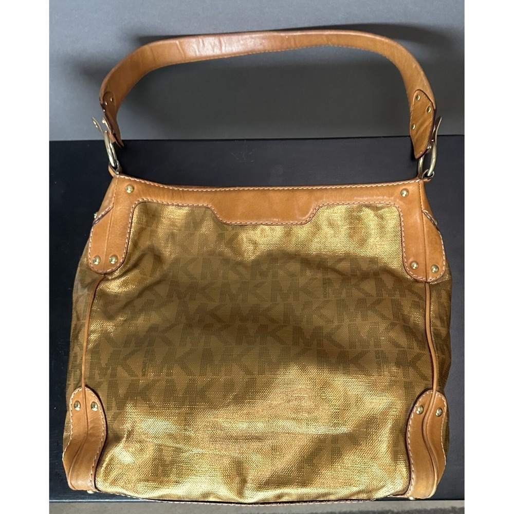 Y2K Michael Kors Gold MK signature logo hobo shoulder bag purse studs Rare - Picture 3 of 16